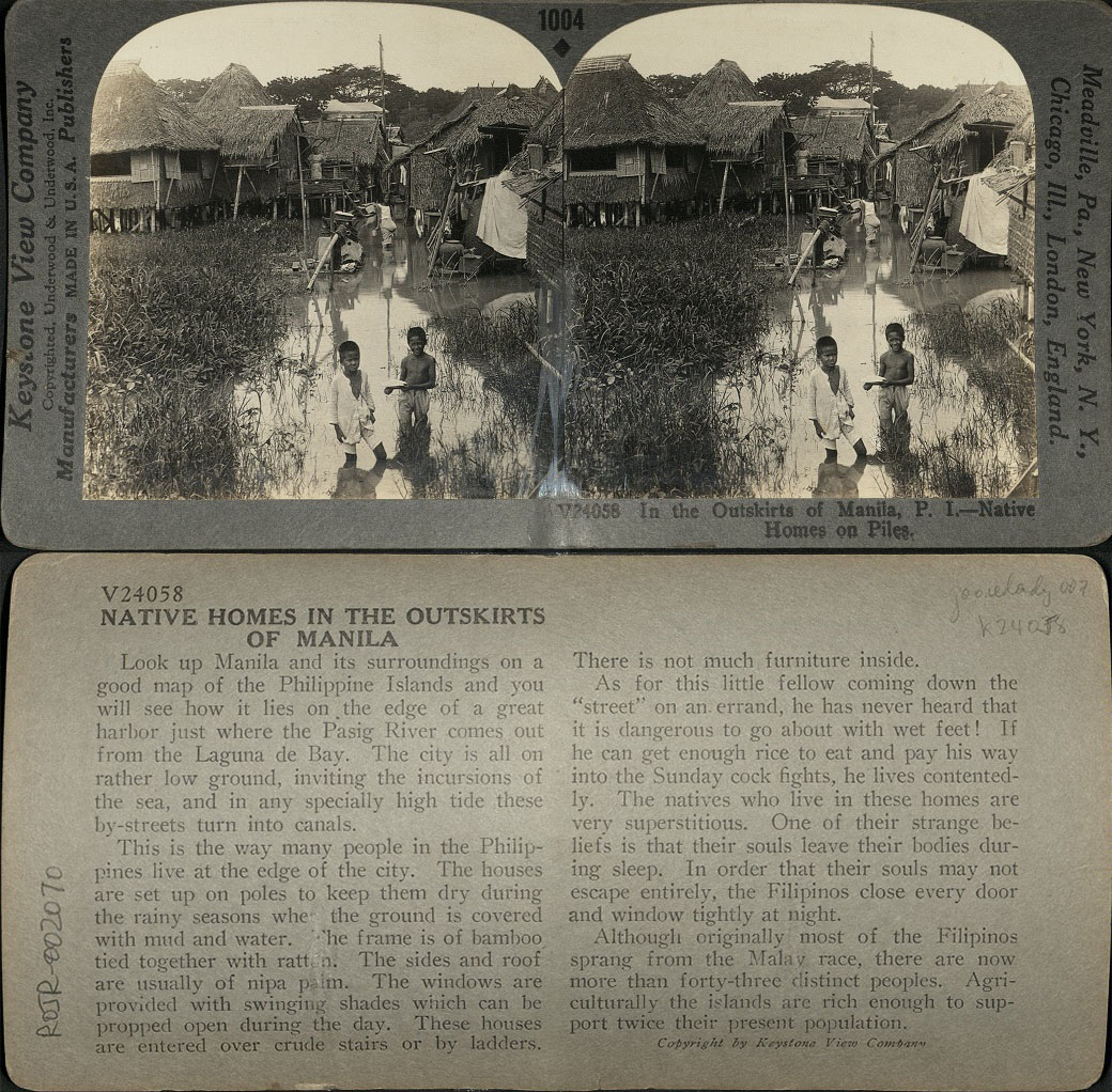 In the Outskirts of Manila, P. I. – Native Homes on Piles.